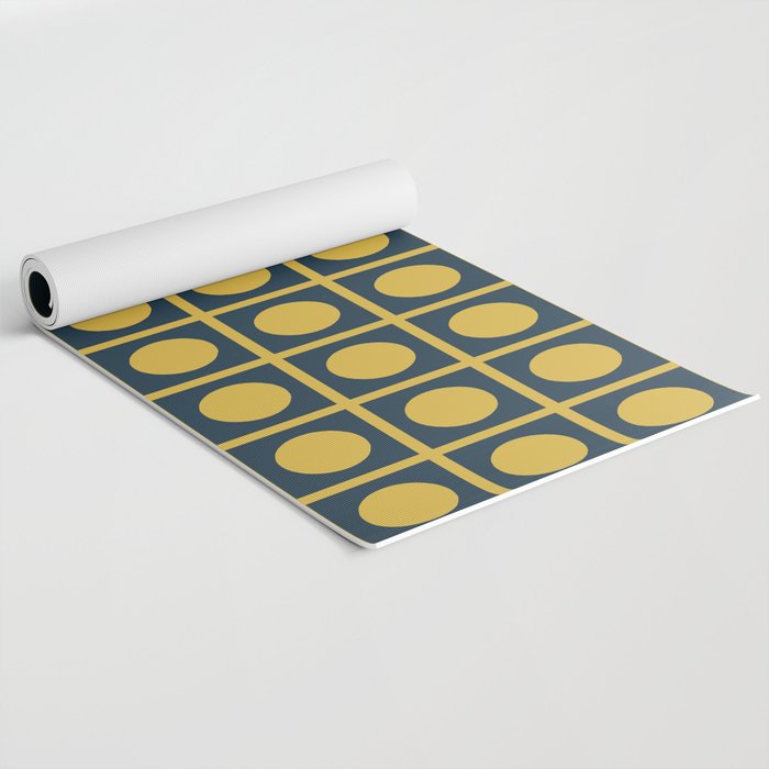 Dot Grid Retro Modern Pop Pattern in Mustard and Navy Blue Yoga Mat Gallery Image 2