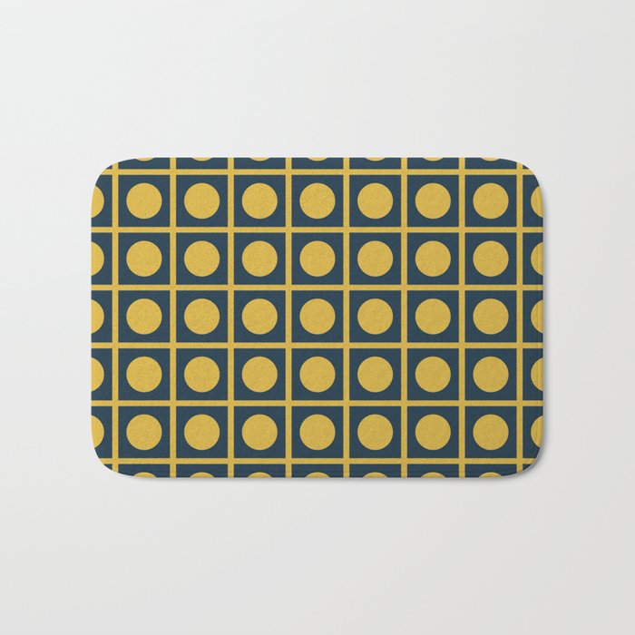 Dot Grid Retro Modern Pop Pattern in Mustard and Navy Blue Bath Mat Gallery Image 1