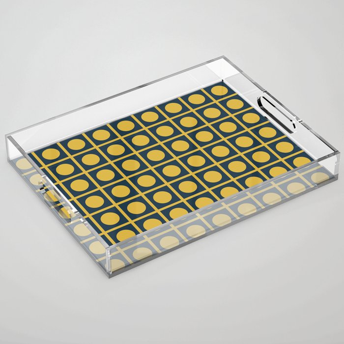 Dot Grid Retro Modern Pop Pattern in Mustard and Navy Blue Acrylic Tray Gallery Image 1