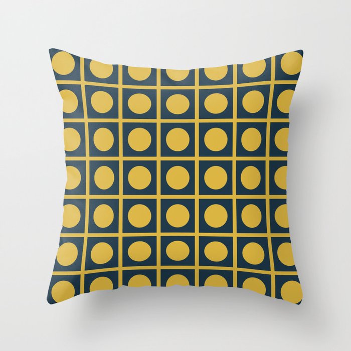 Dot Grid Retro Modern Pop Pattern in Mustard and Navy Blue Throw Pillow Gallery Image 6