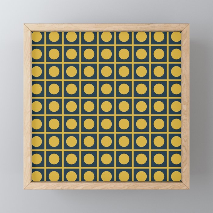Dot Grid Retro Modern Pop Pattern in Mustard and Navy Blue Mini Art Print Gallery Image 1