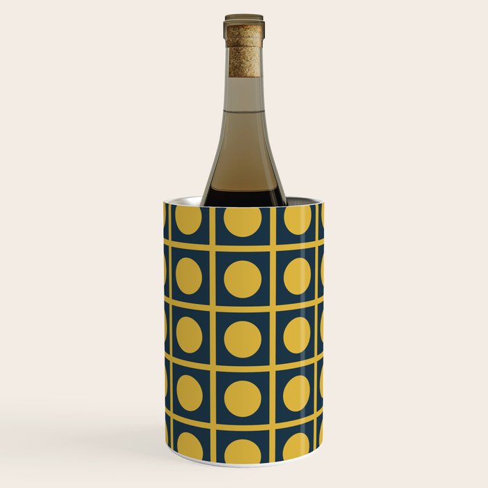 Dot Grid Retro Modern Pop Pattern in Mustard and Navy Blue Wine Chiller Gallery Image 1
