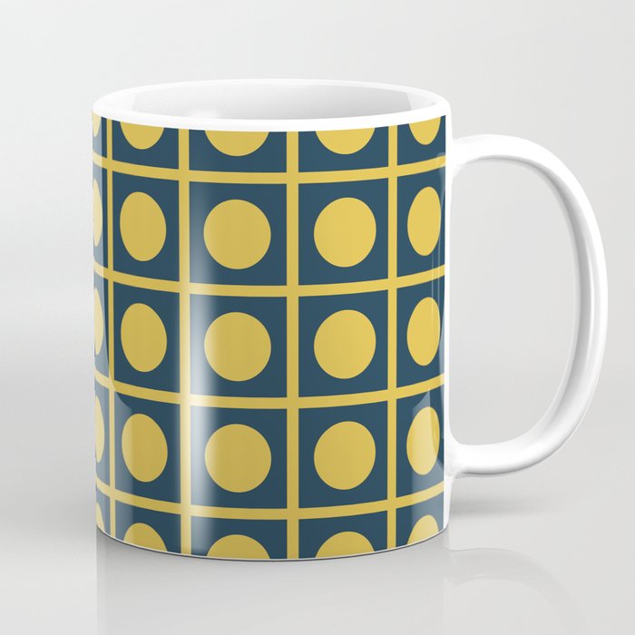 Dot Grid Retro Modern Pop Pattern in Mustard and Navy Blue Coffee Mug Gallery Image 1