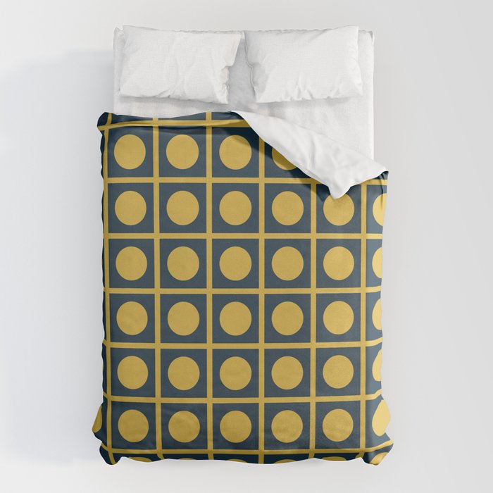 Dot Grid Retro Modern Pop Pattern in Mustard and Navy Blue Duvet Cover Gallery Image 6