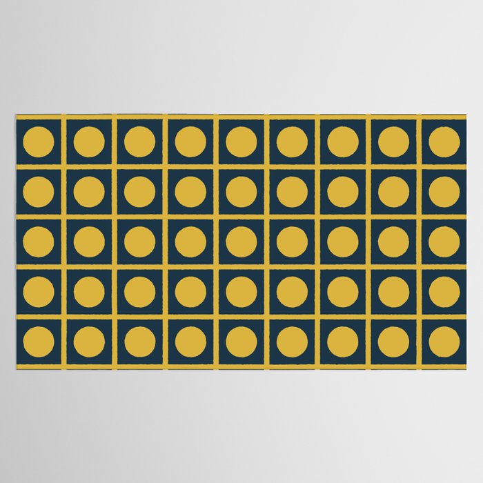 Dot Grid Retro Modern Pop Pattern in Mustard and Navy Blue Tablecloth Gallery Image 2