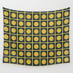 Dot Grid Retro Modern Pop Pattern in Mustard and Navy Blue Wall Tapestry Gallery Image 4