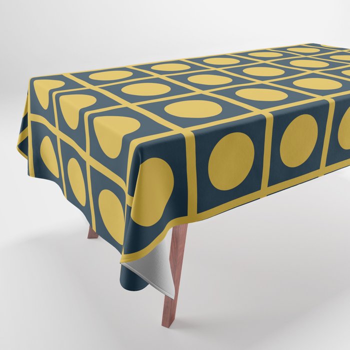 Dot Grid Retro Modern Pop Pattern in Mustard and Navy Blue Tablecloth Gallery Image 1