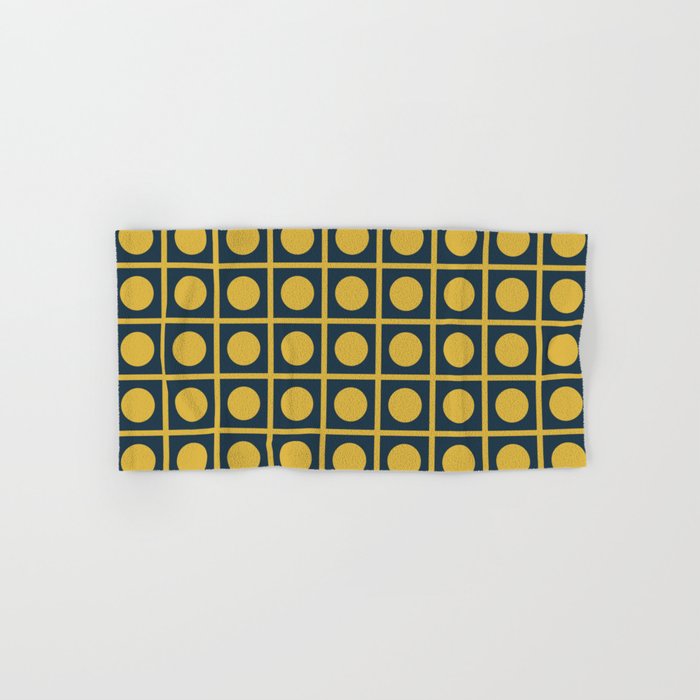 Dot Grid Retro Modern Pop Pattern in Mustard and Navy Blue Bath Towel Gallery Image 1