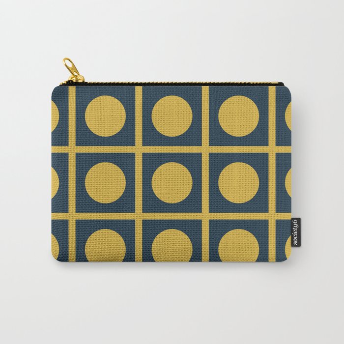 Dot Grid Retro Modern Pop Pattern in Mustard and Navy Blue Carry All Pouch Gallery Image 1