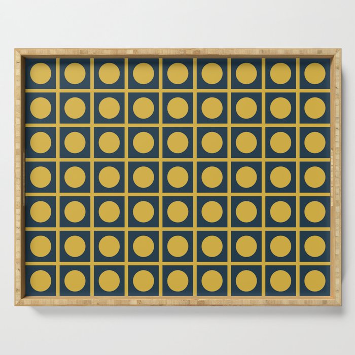 Dot Grid Retro Modern Pop Pattern in Mustard and Navy Blue Serving Tray Gallery Image 1