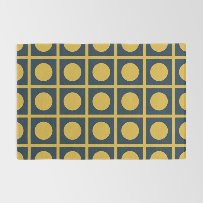 Dot Grid Retro Modern Pop Pattern in Mustard and Navy Blue Rug Gallery Image 2