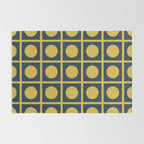 Dot Grid Retro Modern Pop Pattern in Mustard and Navy Blue Rug Gallery Image 2