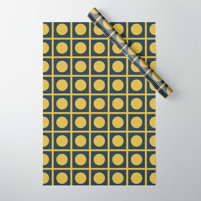 Dot Grid Retro Modern Pop Pattern in Mustard and Navy Blue Wrapping Paper Gallery Image 1