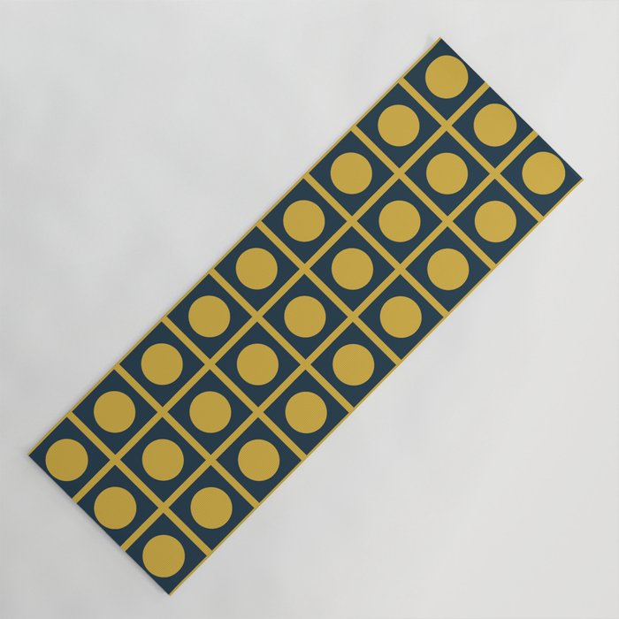 Dot Grid Retro Modern Pop Pattern in Mustard and Navy Blue Yoga Mat Gallery Image 1