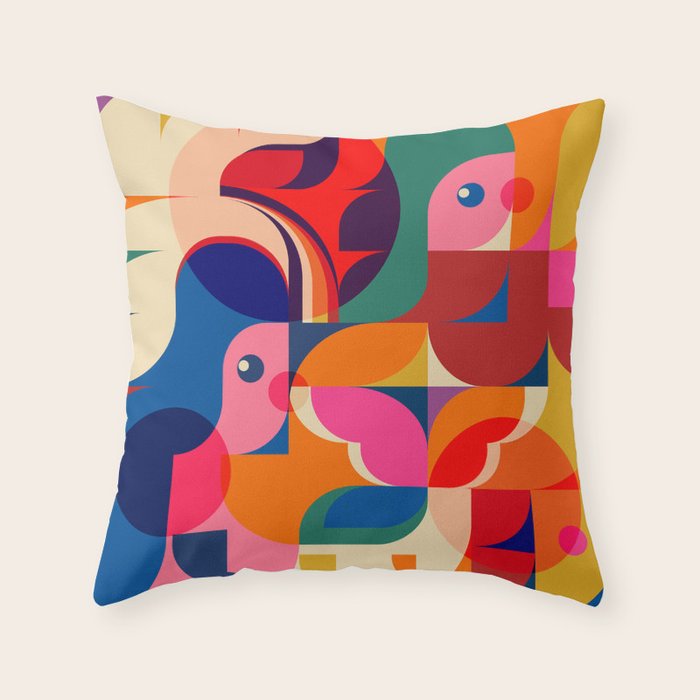 Happy Colorful Girls  Throw Pillow Gallery Image 1