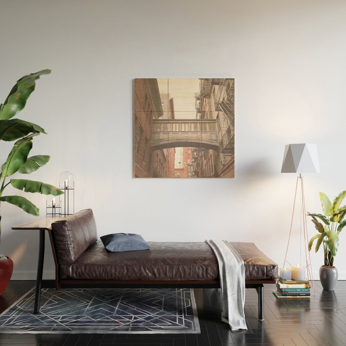 New York City Photography Staple Street Sky Bridge Wood Wall Art Gallery Image 2
