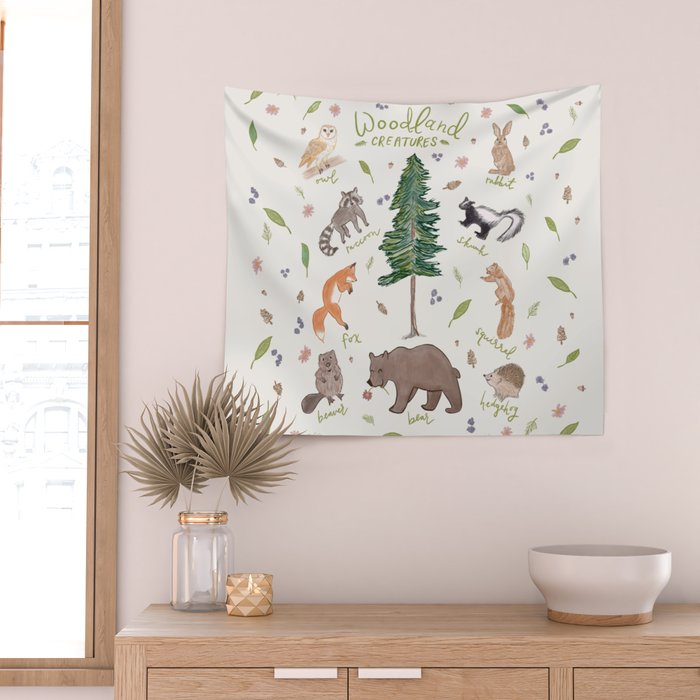 Woodland Creatures Chart Wall Tapestry Gallery Image 2
