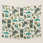 Tiki Party - Ivory Aqua Wall Tapestry Gallery Image 4