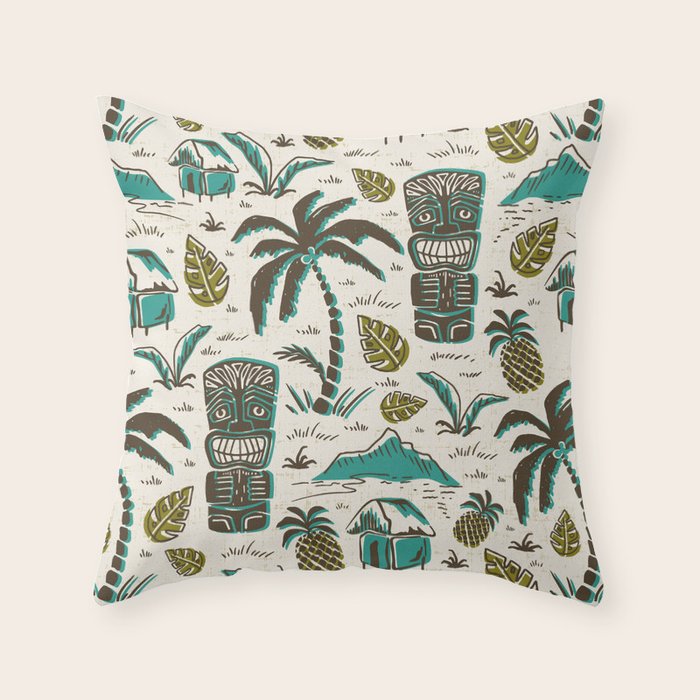 Tiki Party - Ivory Aqua Throw Pillow Gallery Image 1