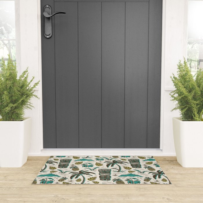 Tiki Party - Ivory Aqua Welcome Mat Gallery Image 3