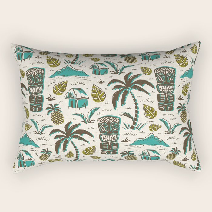 Tiki Party - Ivory Aqua Rectangular Pillow Gallery Image 2