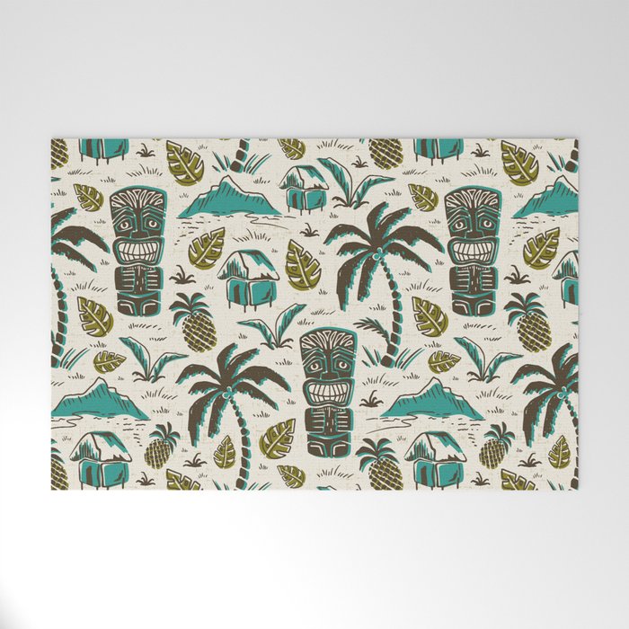 Tiki Party - Ivory Aqua Welcome Mat Gallery Image 1