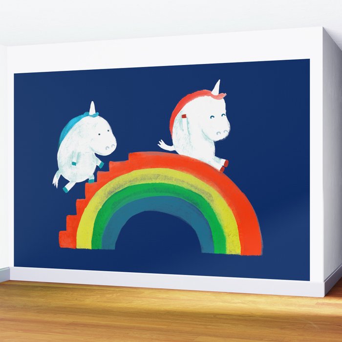Unicorn on rainbow slide Wall Mural Gallery Image 2