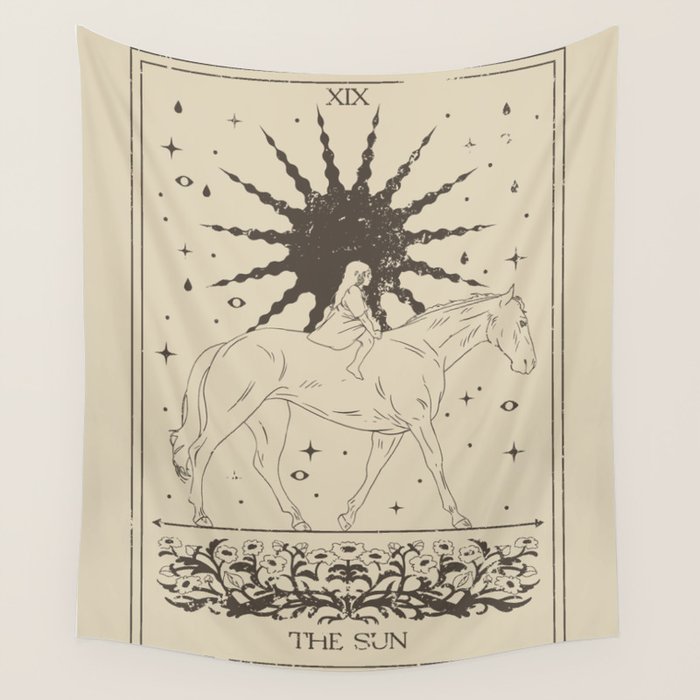 The Sun Card, Sun girl and horse print, Major Arcana, Divination, Magic girl Wall Tapestry Gallery Image 1