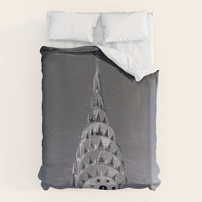 Pinnacle skyscraper sphere, New York, New York architectural black and white photograph Duvet Cover Gallery Image 1