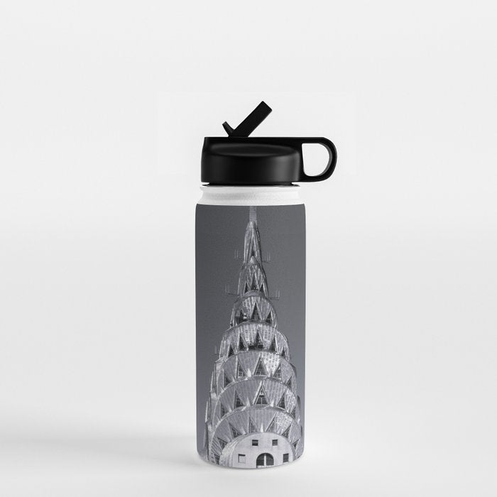 Pinnacle skyscraper sphere, New York, New York architectural black and white photograph Water Bottle Gallery Image 1