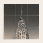 Pinnacle skyscraper sphere, New York, New York architectural black and white photograph Wood Wall Art Gallery Image 1