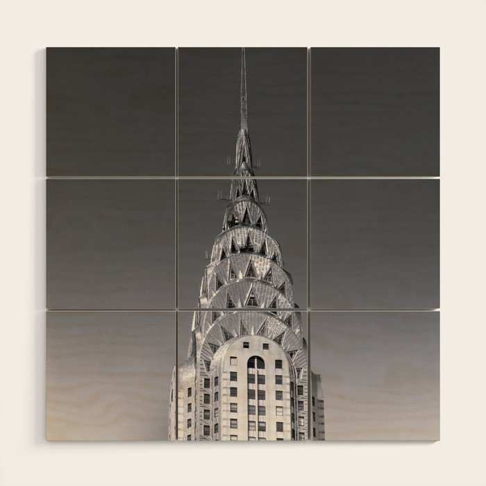 Pinnacle skyscraper sphere, New York, New York architectural black and white photograph Wood Wall Art Gallery Image 1