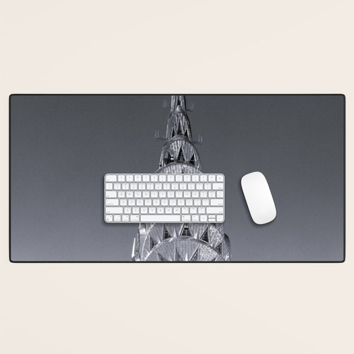 Pinnacle skyscraper sphere, New York, New York architectural black and white photograph Desk Mat Gallery Image 1
