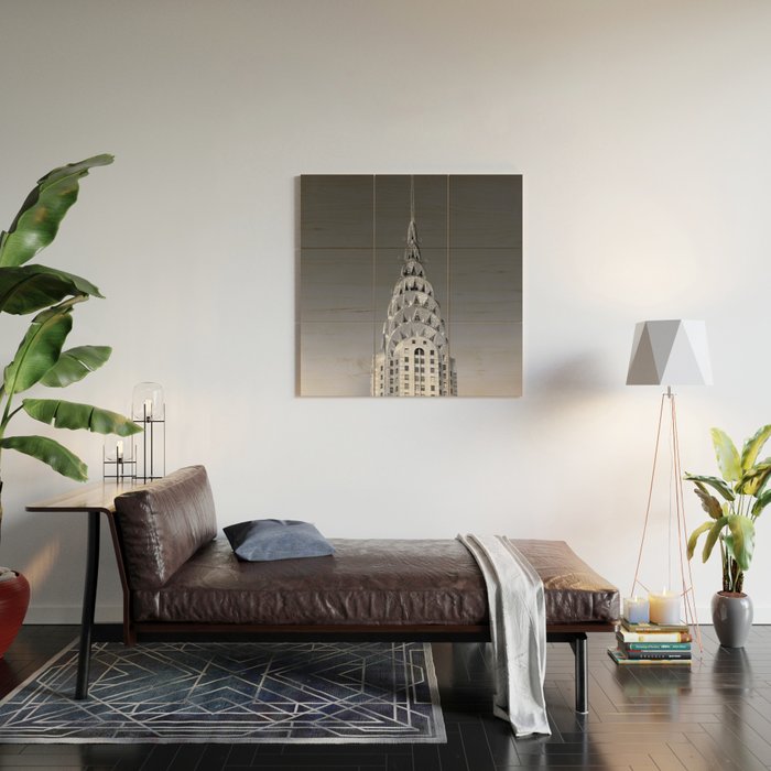 Pinnacle skyscraper sphere, New York, New York architectural black and white photograph Wood Wall Art Gallery Image 2