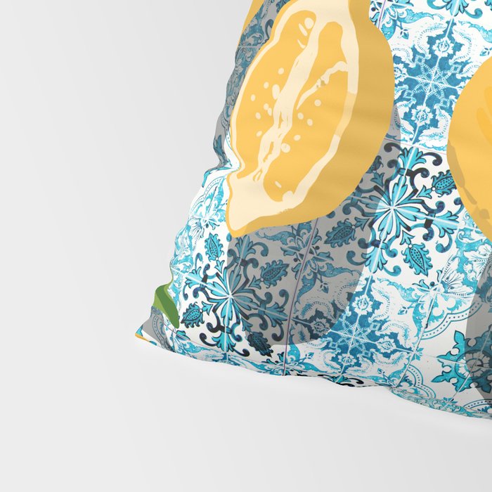 Juicy Lemons on Blue Moroccan Tiles Pillow Sham Gallery Image 4