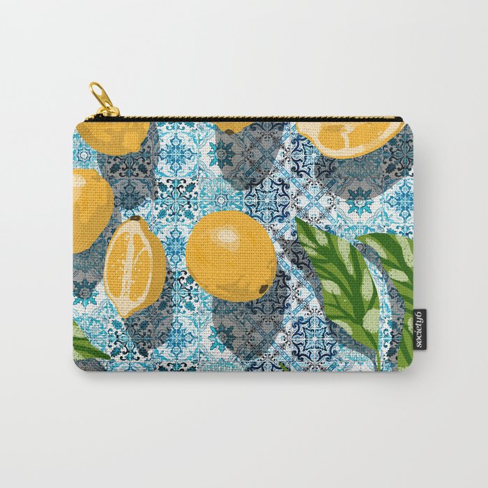 Juicy Lemons on Blue Moroccan Tiles Carry All Pouch Gallery Image 1