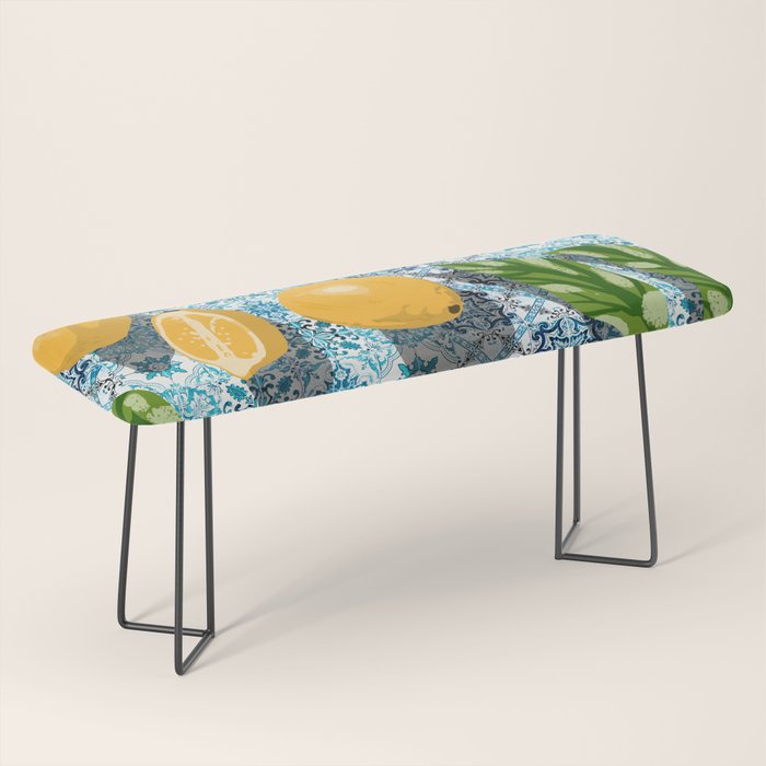 Juicy Lemons on Blue Moroccan Tiles Bench Gallery Image 1