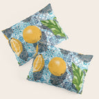 Juicy Lemons on Blue Moroccan Tiles Pillow Sham Gallery Image 3