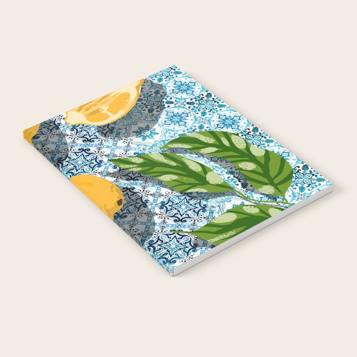 Juicy Lemons on Blue Moroccan Tiles Notebook
