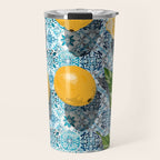 Juicy Lemons on Blue Moroccan Tiles Travel Mug Gallery Image 1