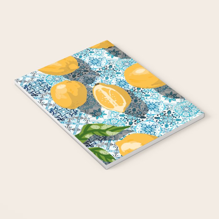 Juicy Lemons on Blue Moroccan Tiles Notebook Gallery Image 3
