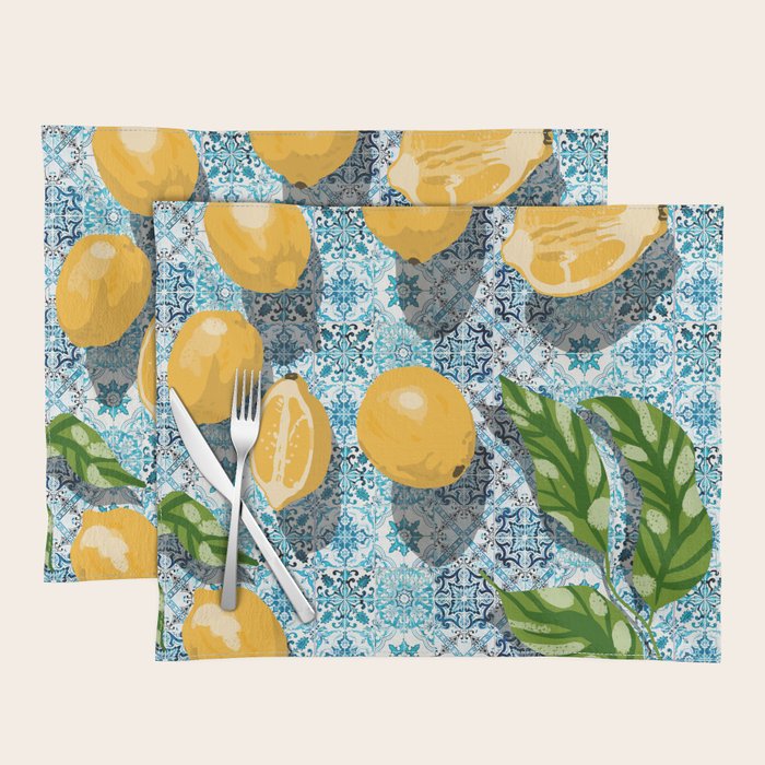 Juicy Lemons on Blue Moroccan Tiles Placemat Gallery Image 1