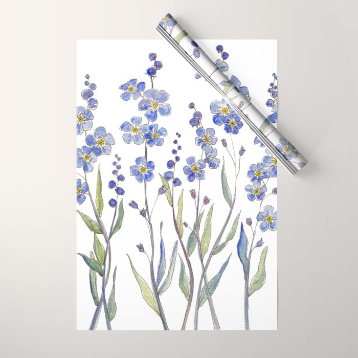Blue Forget Me Not Blooms Wrapping Paper Gallery Image 1