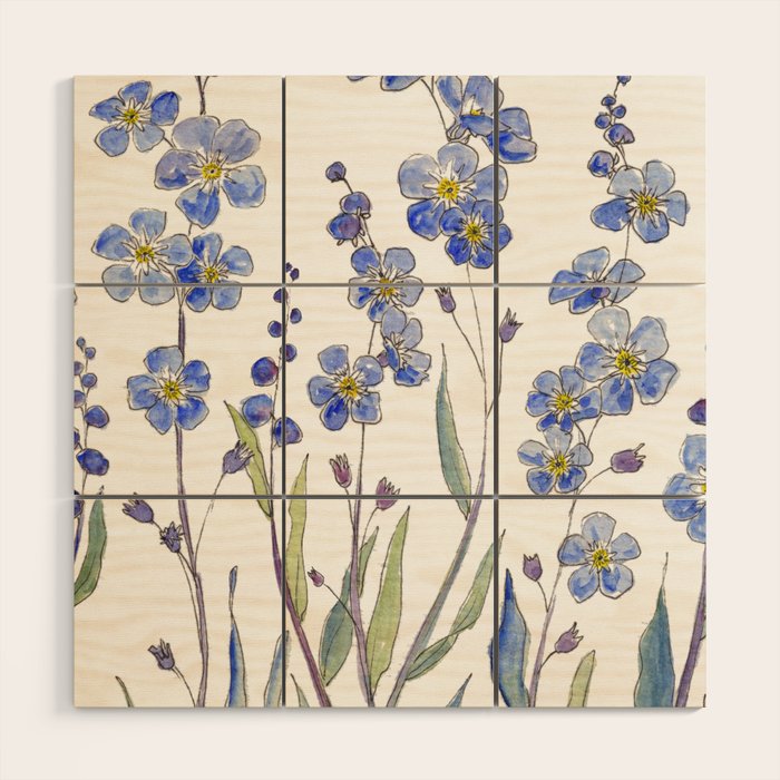 Blue Forget Me Not Blooms Wood Wall Art Gallery Image 1