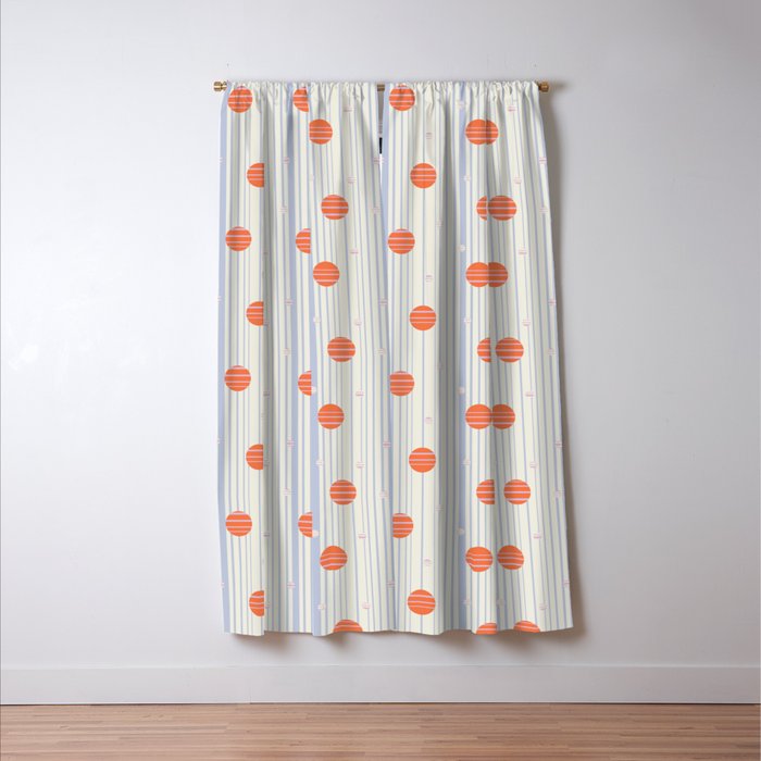 Dots and Vertical Stripes in Orange and Lavender - Playful Geometrics Window Curtain Gallery Image 3