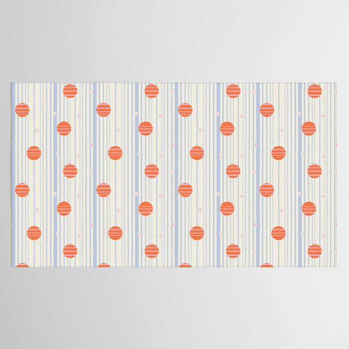 Dots and Vertical Stripes in Orange and Lavender - Playful Geometrics Tablecloth Gallery Image 2