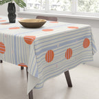 Dots and Vertical Stripes in Orange and Lavender - Playful Geometrics Tablecloth Gallery Image 3