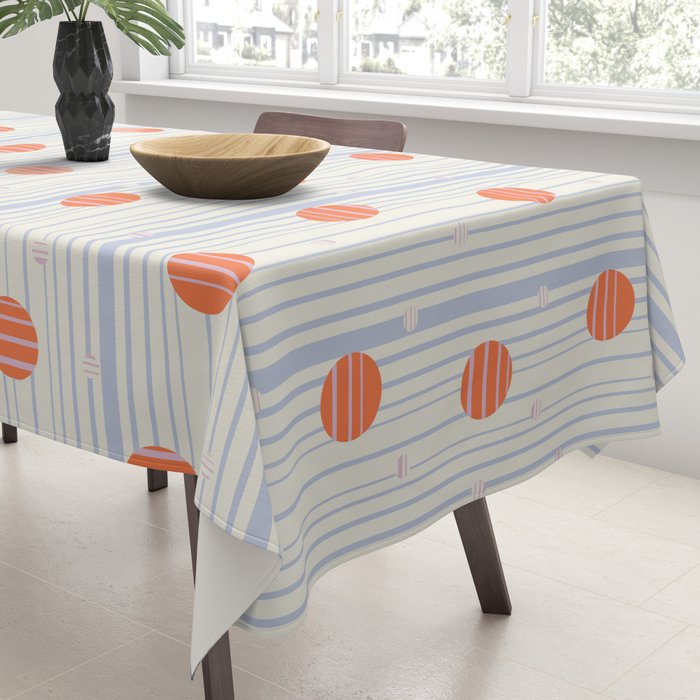 Dots and Vertical Stripes in Orange and Lavender - Playful Geometrics Tablecloth Gallery Image 3