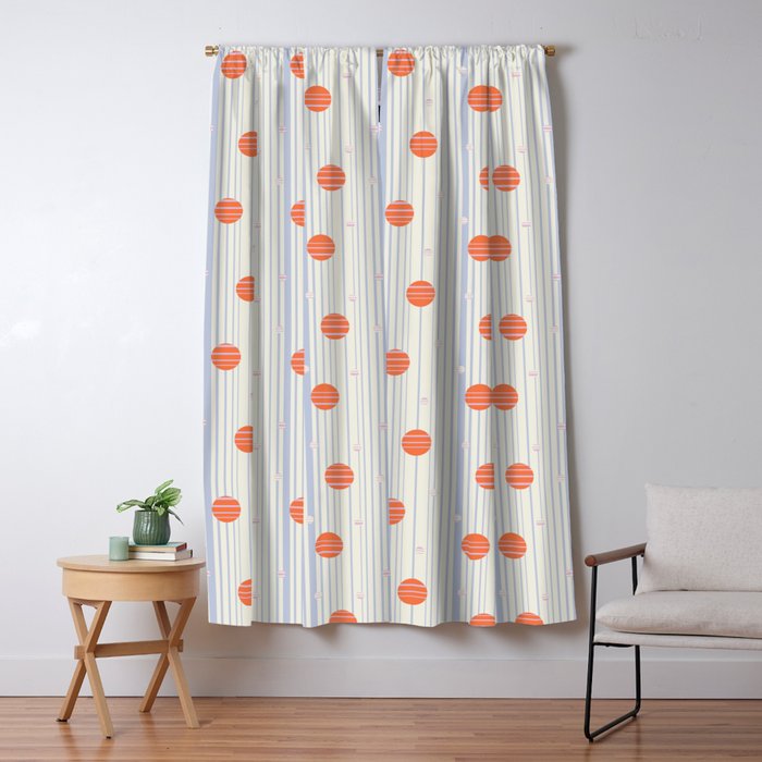 Dots and Vertical Stripes in Orange and Lavender - Playful Geometrics Window Curtain Gallery Image 5
