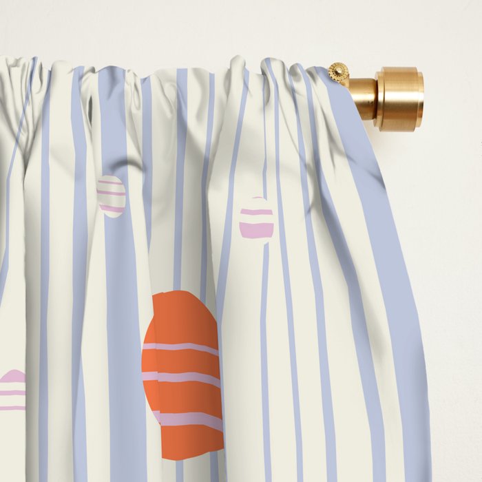 Dots and Vertical Stripes in Orange and Lavender - Playful Geometrics Window Curtain Gallery Image 2